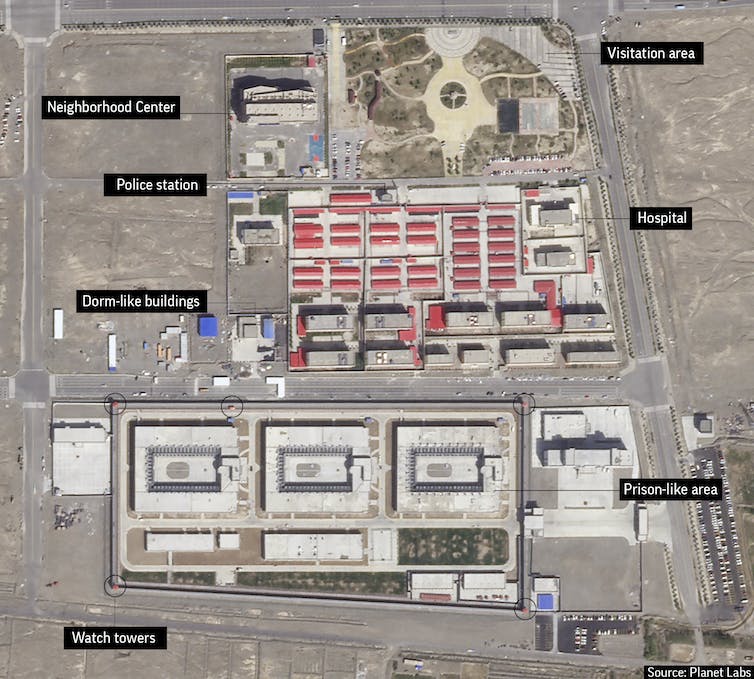 A 2018 satellite image shows detention camps built near the Kunshan Industrial Park in China's Xinjiang region.
