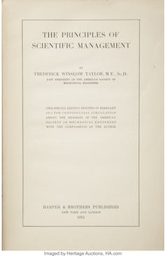 Frederick Taylor's Principles of Scientific Management, published in 1911.